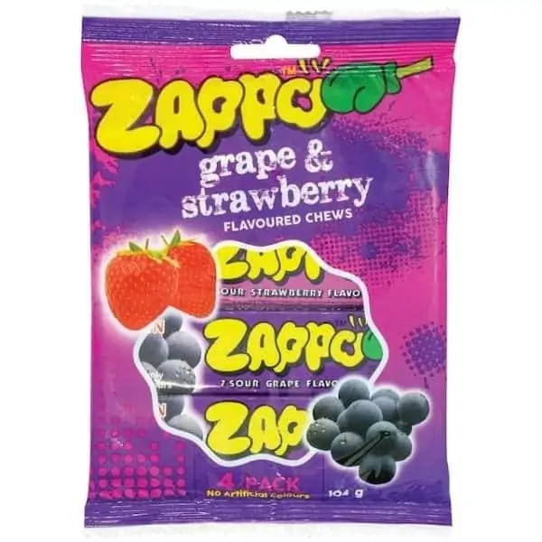 zappo grape and strawberry combo 4 pack fruit chews