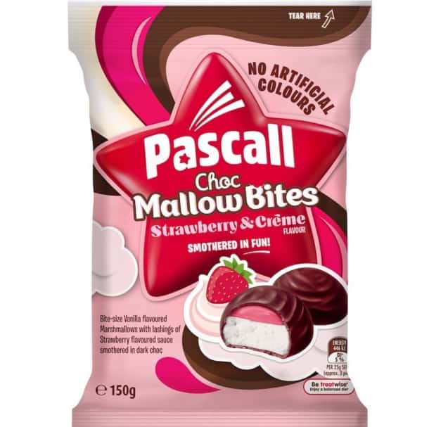 Pascall Strawberry Creme Choc Mallow Bites 150g
