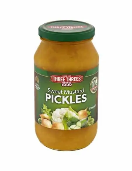 three threes pickles mustard 520g