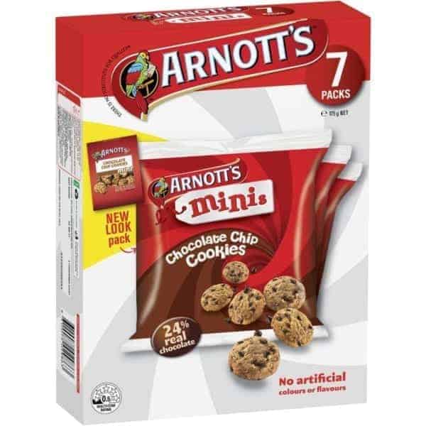 arnotts mini chocolate chip cookies 7pk 175g