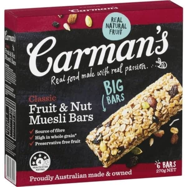 carman s classic fruit nut muesli bars 6 pack