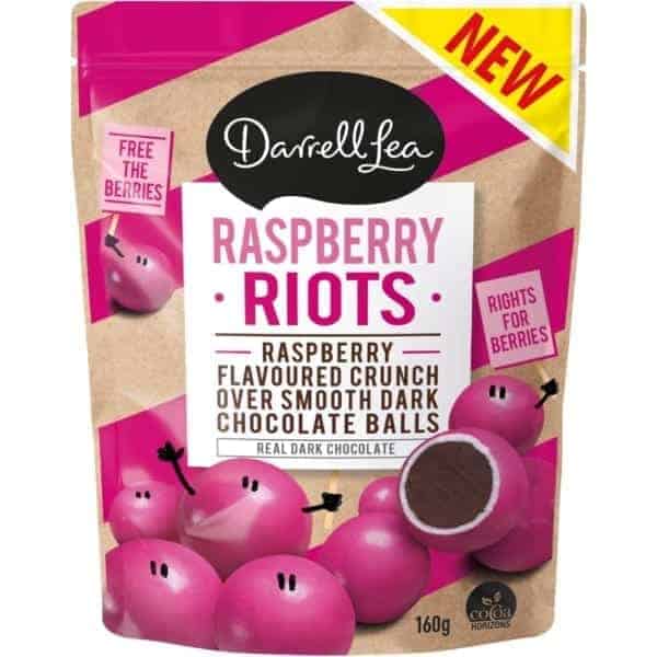darrell lea raspberry riots dark chocolate balls 160g