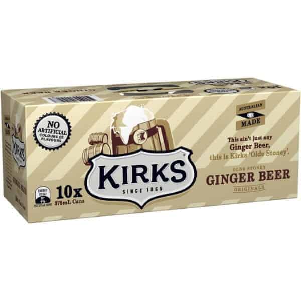 kirks old stoney ginger beer cans 10x375ml pack