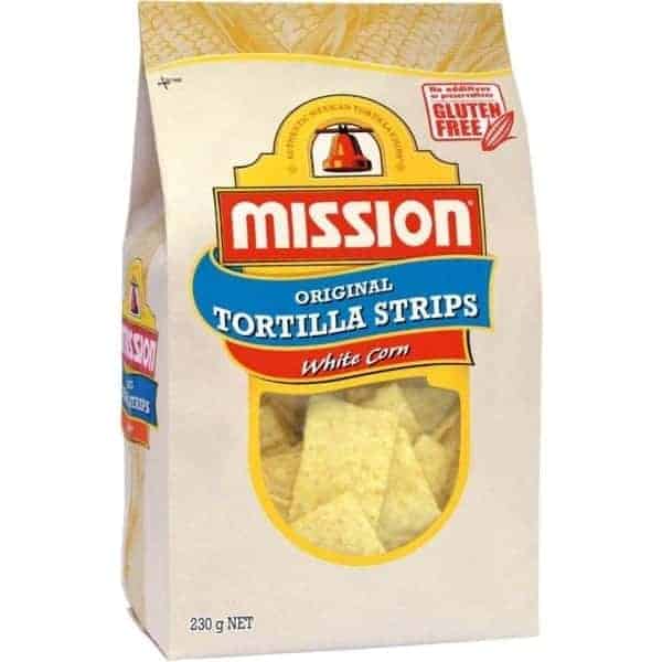 mission tortilla strips white corn 230g