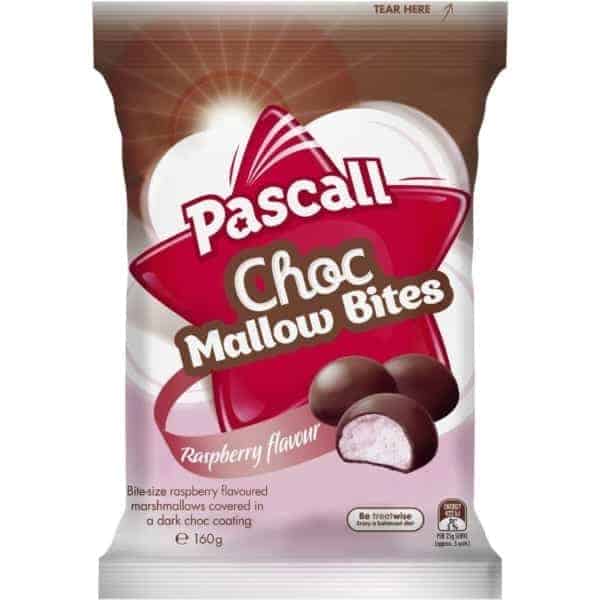 pascall raspberry choc mallow bites 160g
