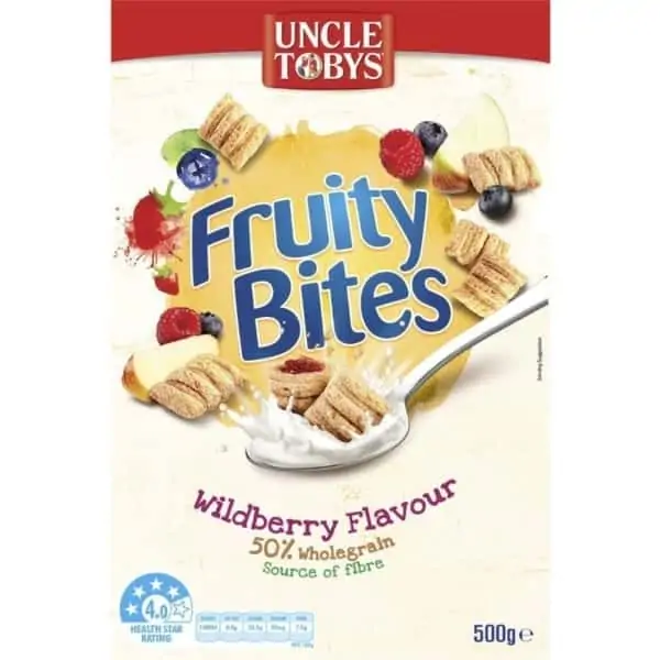 uncle tobys cereal fruity bites wildberry 500g