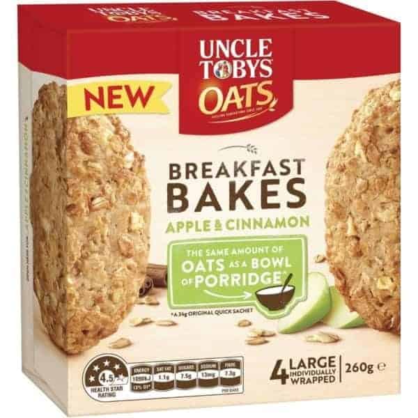 uncle tobys oats breakfast bakes apple cinnamon 4 pack 260g