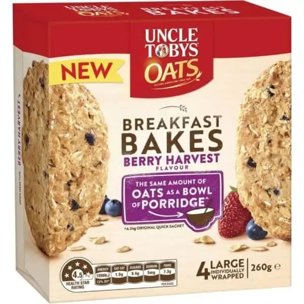 uncle tobys oats breakfast bakes berry harvest 4 pack 260g