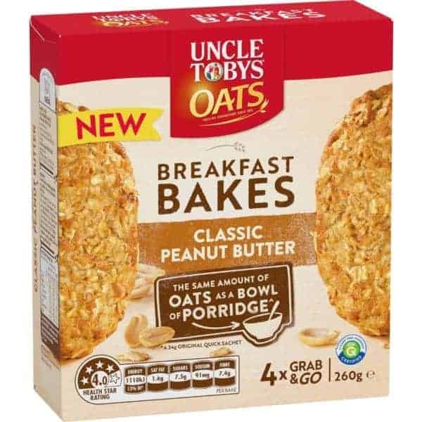 uncle tobys oats breakfast bakes classic peanut butter 4 pack 260g