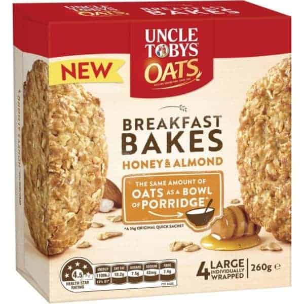 uncle tobys oats breakfast bakes honey roasted almond 4 pack 260g