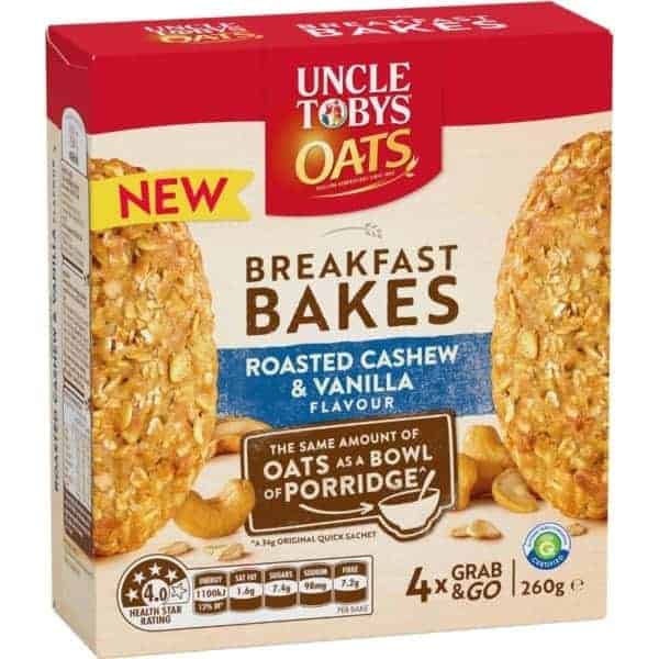 uncle tobys oats breakfast bakes roasted cashew vanilla flavour 4 pack 260g