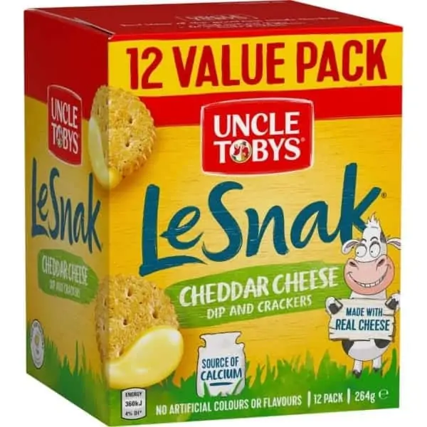 uncle tobys le snak cheddar cheese dip crackers 12 pack