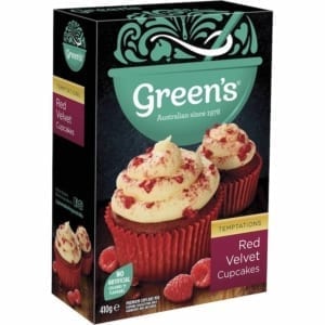 greens red velvet cupcake mix 410g