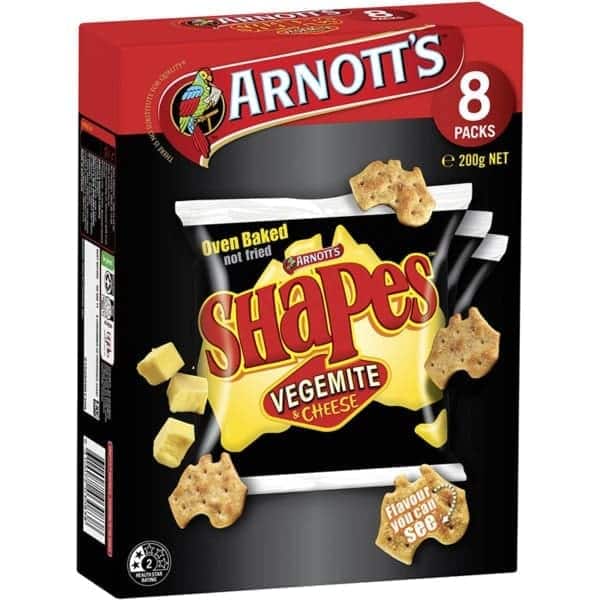 arnotts crackers original vegemite cheese shapes 8 share pack