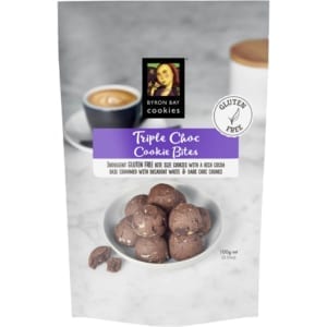 byron bay cookies gluten free triple choc cookie bites 100g