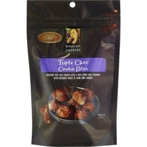 byron bay cookies triple choc cookie bites 100g