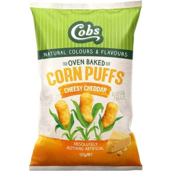 cobs corn puffs cheesy cheddar gluten free 120g