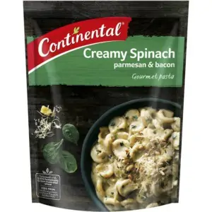 continental pasta spinach parmesan bacon 97g