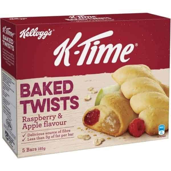 kelloggs k time baked twists raspberry apple flavour snack bars 185g