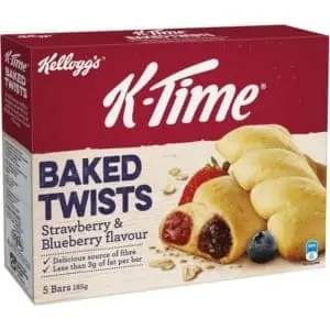 kelloggs k time baked twists strawberry blueberry flavour snack bars 185g