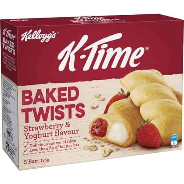 kelloggs k time baked twists strawberry yoghurt flavour snack bars 185g