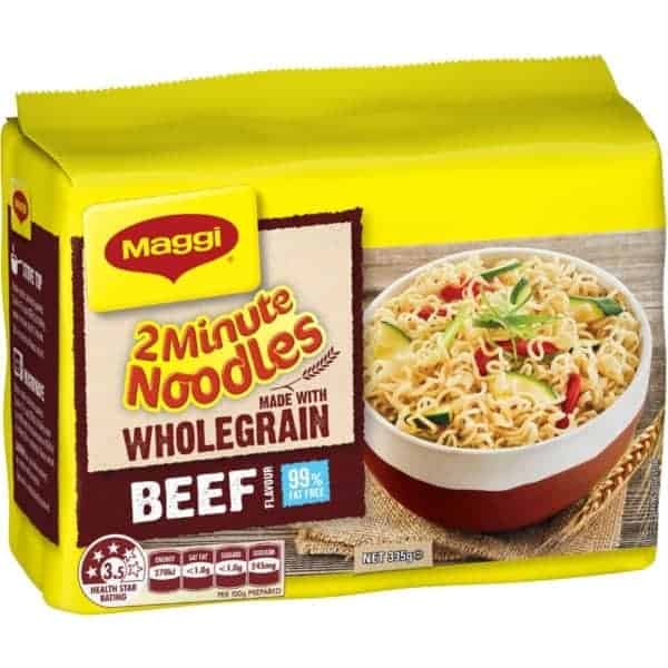 maggi 2 minute instant wholegrain beef noodles 5 pack