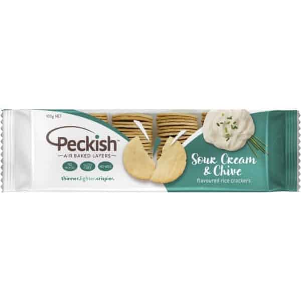 peckish thins rice crackers sour cream and chives 100g