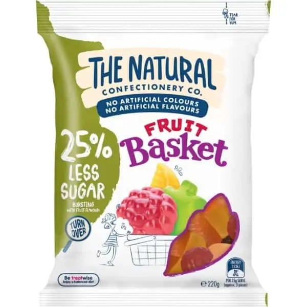 the natural confectionery co fruit basket reduced sugar 220g