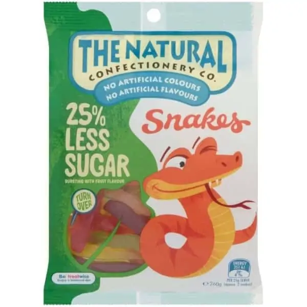 the natural confectionery co snakes reduced sugar 260g