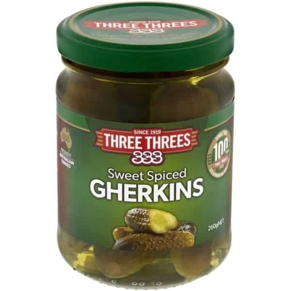 three threes gherkins sweet spiced