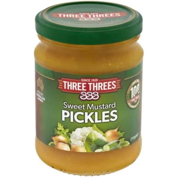 three threes pickles mustard