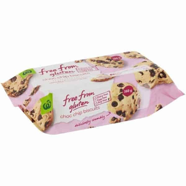 woolworths free from gluten chocolate chip biscuit 160g