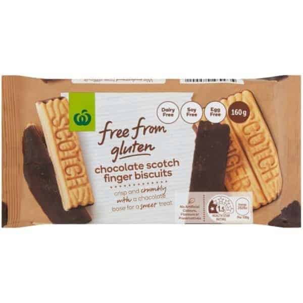 woolworths free from gluten chocolate scotch finger 160g