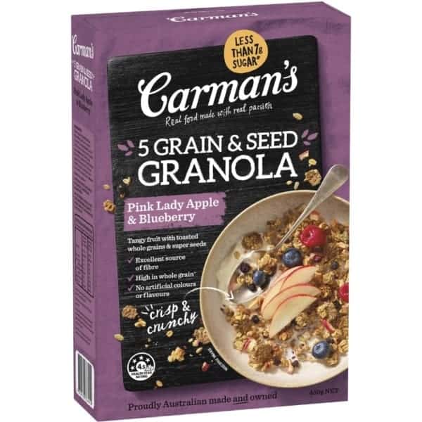 carmans 5 grain seed granola pink lady apple blueberry 450g