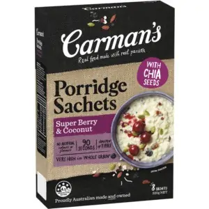 carmans super berry coconut gourmet porridge sachets 320g