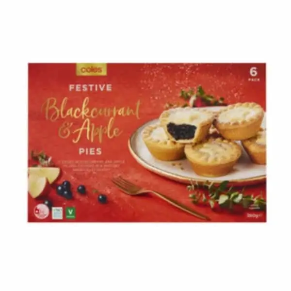 coles blackcurrant and apple pies 6 pack 360g