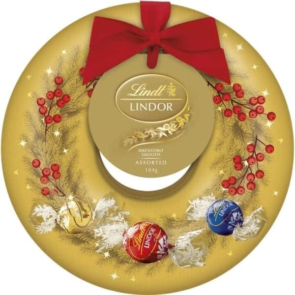 lindt lindor assorted wreath tin 184g