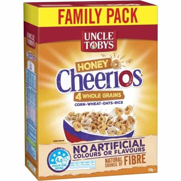 uncle tobys cereal cheerios honey 570g