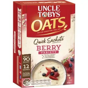 uncle tobys oats quick sachets berry variety porridge 350g