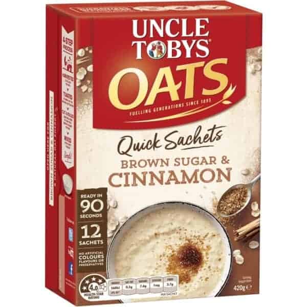 uncle tobys oats quick sachets brownsugar cinnamon porridge 350g