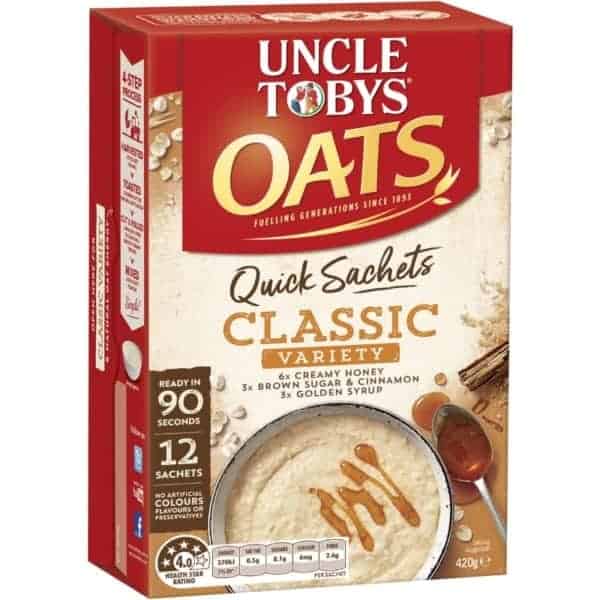 uncle tobys oats quick sachets classics variety porridge 350g