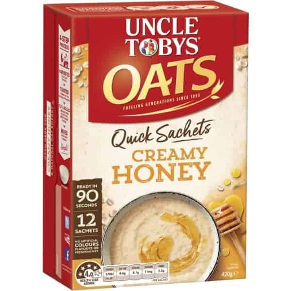 uncle tobys oats quick sachets creamy honey porridge 350g