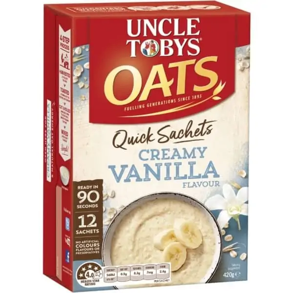 uncle tobys oats quick sachets creamy vanilla porridge 350g