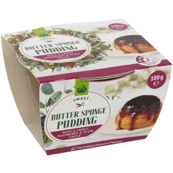 woolworths butter sponge pudding with raspberry and plum sauce