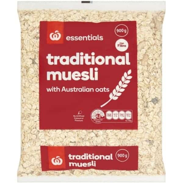 woolworths essentials traditional muesli 900g