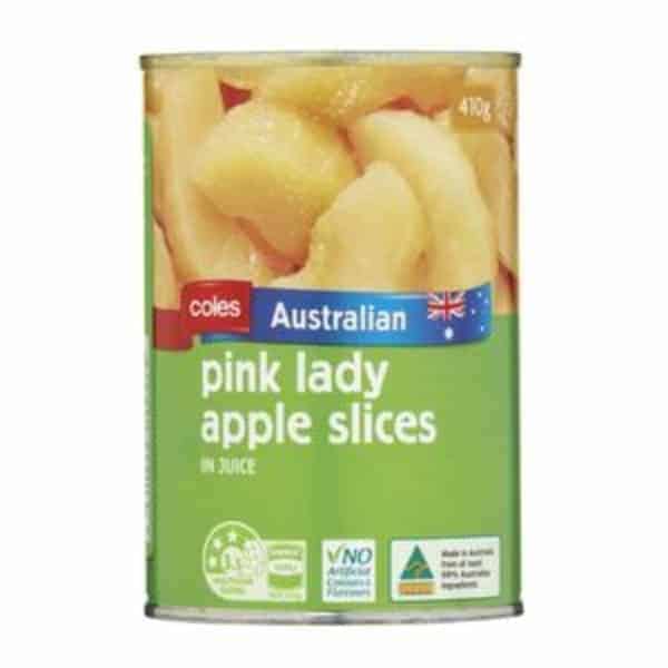 canned pink lady apple slices in juice 410g
