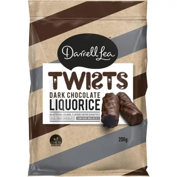 darrell lea twists dark chocolate liquorice 200g