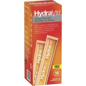 hydralyte electrolyte ice block orange 16 sachets