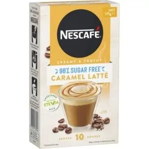 nescafe 98 sugar free caramel latte sachets 10 pack