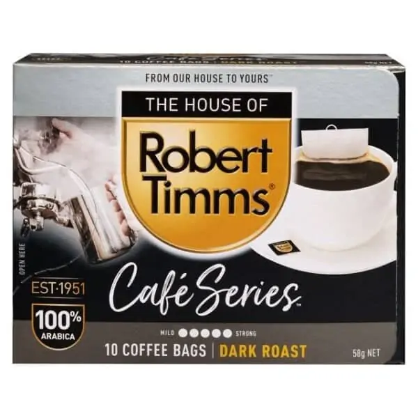 robert timms cafe series arabica dark roast coffee bags 10 pack 1